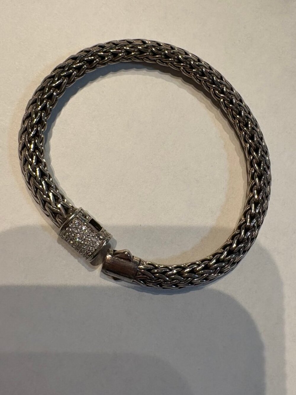 Authentic Mens John Hardy Pave Diamond Barrel Clasp 925 18K Icon Wheat Bracelet